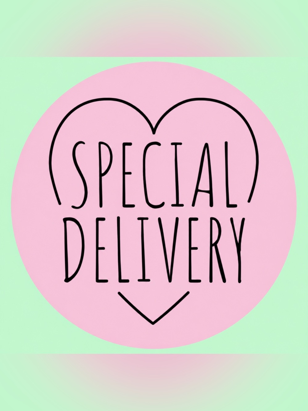 50 STICKERS - 2” ROUND - “SPECIAL DELIVERY” - PINK